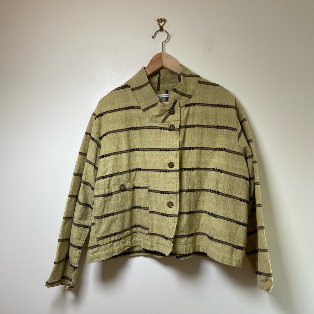 Yasuko Kurisaka Striped Asymmetrical Closure Cropped Jacket